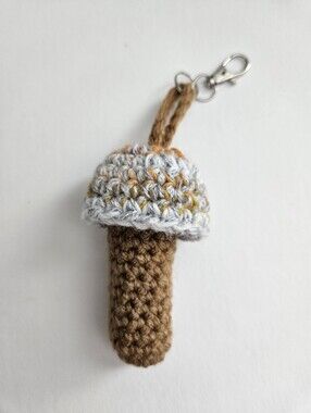 Chapstick Mushroom Keychain - Brown and Light Gray